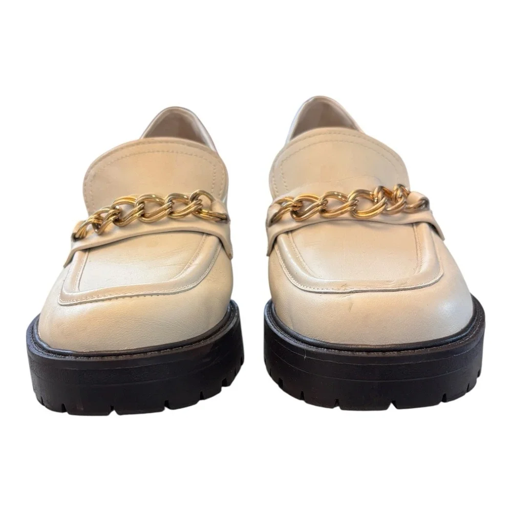 Sam Edelman Taelor Womens 9 M Cream Leather Gold Chain Lug‎ Sole Loafers Chunky